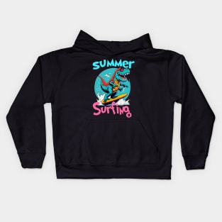 Summer Dinosaur Surfer Funny Kids Hoodie